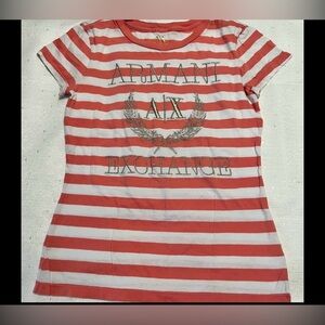 Armani Exchange Kids Red and White Striped Tee